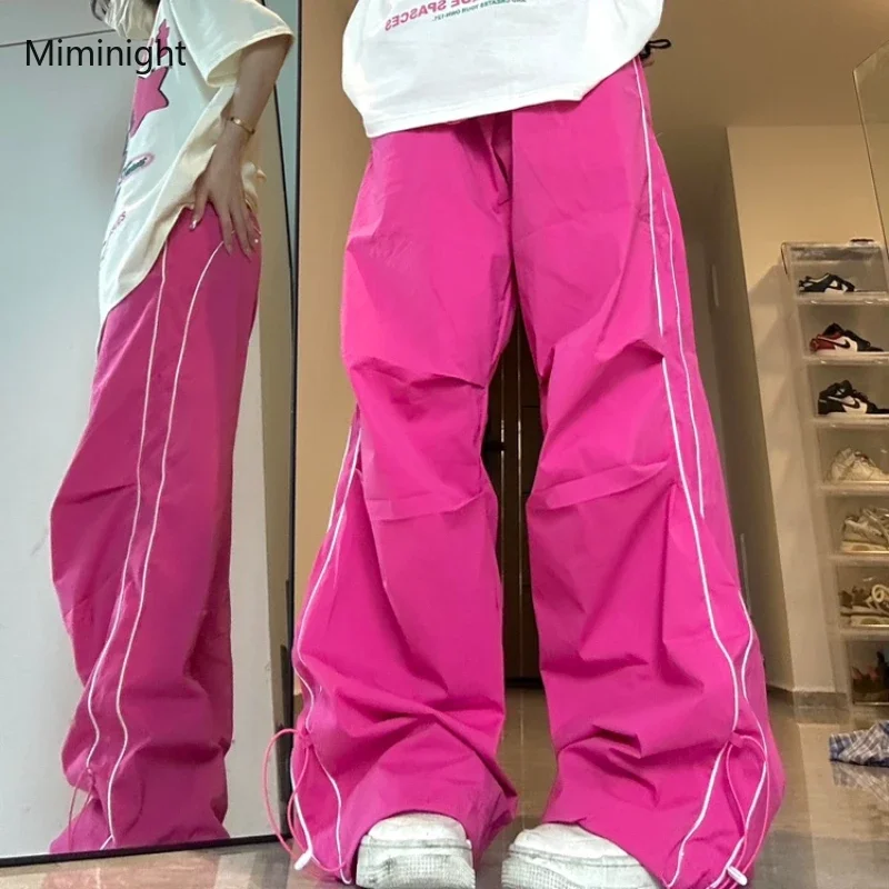 

Y2K Pink Track Pants Women Streetwear Hip Hop Wide Leg Sweatpants Female Casual Oversized Harajuku Quick Dry Sports Trousers