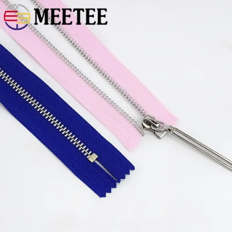 Meetee 2Pcs 3# Metal Zipper Silver Tooth 15/18/20/25/30/40/50/60/70cm Auto Lock Zippers DIY Bags Clothing Sewing Accessories