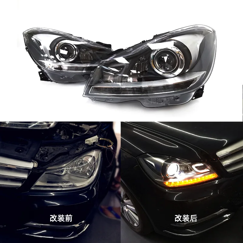 مناسبة للطراز الجديد لمرسيدس بنز C-Class W204 تم تعديله بمصابيح LED الأمامية. المصابيح الأمامية للموديلات من 11 إلى 1