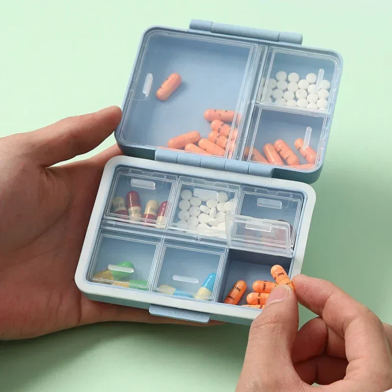 Portable Colorful 9Grids Slots Medicine Box Health Care Container Case Pill Box Splitters Travel Pill Box Tiny Box Easy to Carry