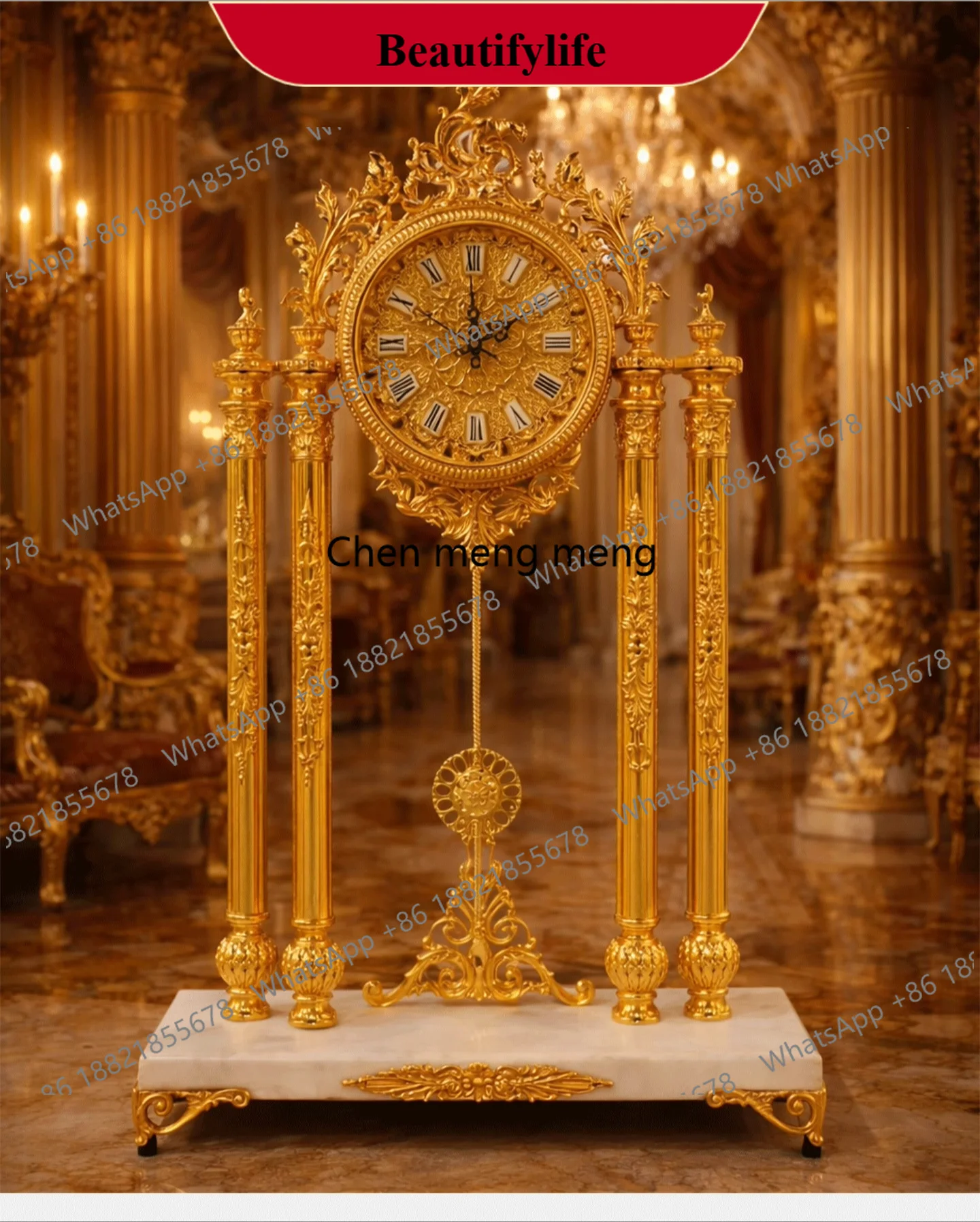 d178 European high-end hand-carved creative quartz copper bell gold mechanical study living room clock desktop