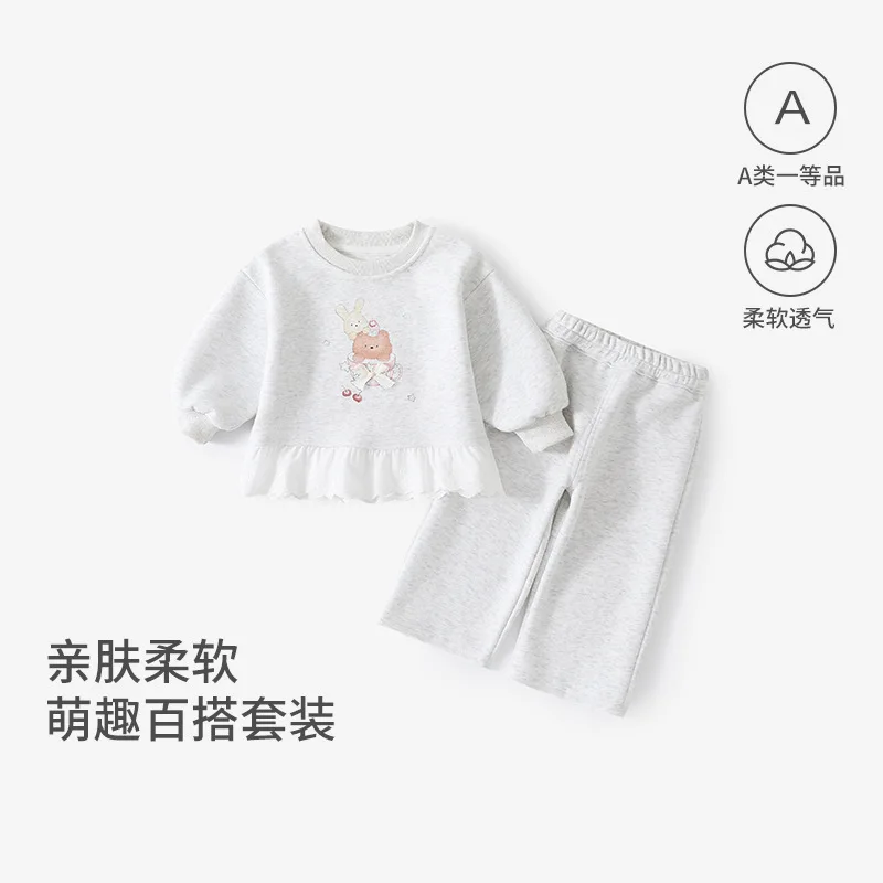 Baby sweatshirt set for sweet girls, spring and autumn styleACartoon-style, trendy, loose-fitting long pants for going out