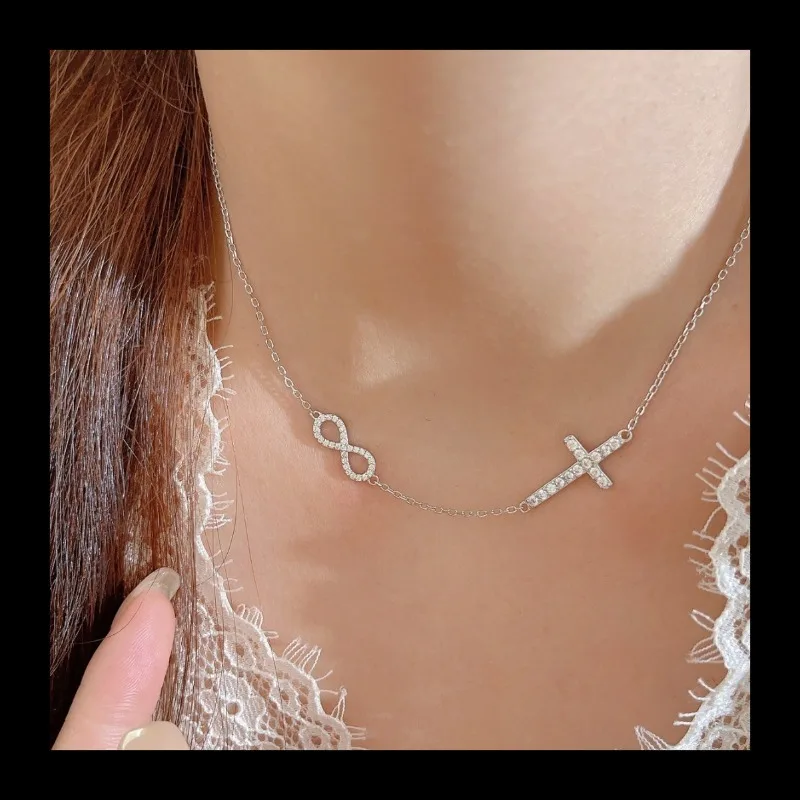 INS جديد الصليب والإنفينيتي رمز قلادة ضوء فاخر قسط S925 الفضة تصميم الرياح سلسلة الترقوة #4