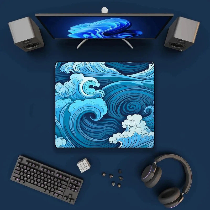 Estético tapete de mesa arte japonês grandes ondas gaming mouse pad azul mousepad 600x300 bela natureza borracha tapete decorar