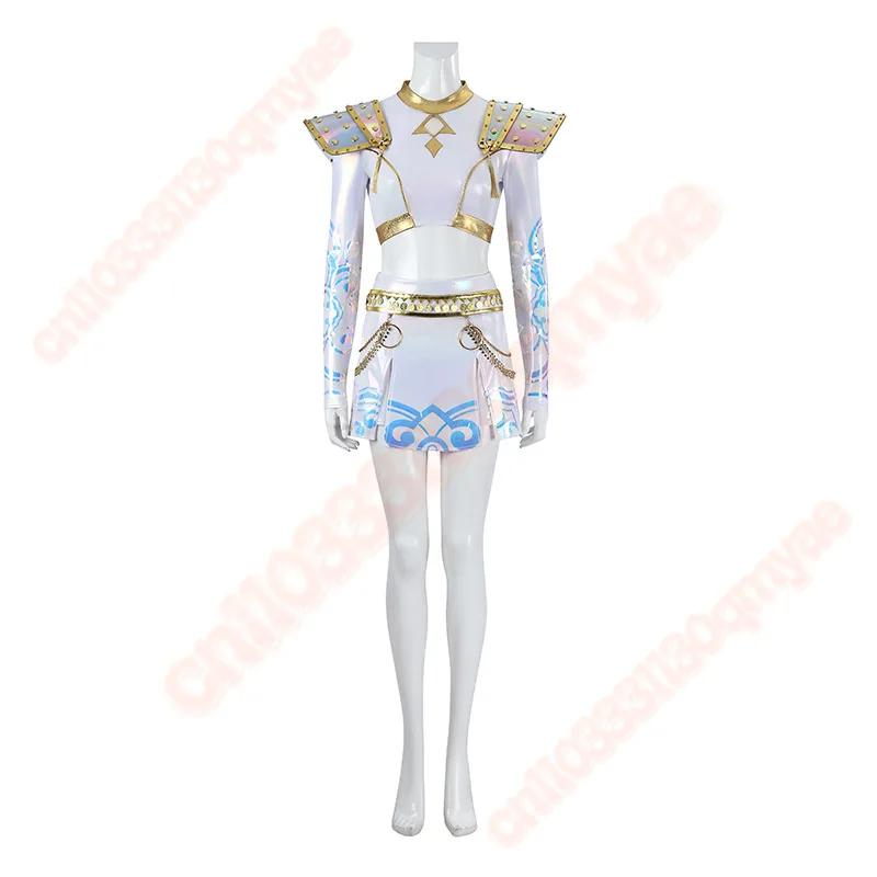 KPop 악마 사냥꾼 Zoey 코스프레 의상 화이트 무대 유니폼 Huntrix 복장 스커트 Huntrix 축제 할로윈 파티 여성용 소녀