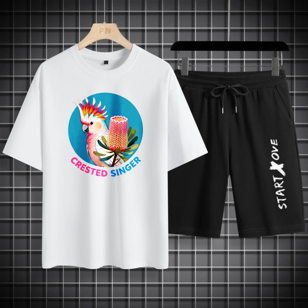 

Мужские комплекты футболок, комплект тренировочного костюма, мужские мужские часы с коротким рукавом + шорты, модные дышащие летние полиэстеровые комплекты