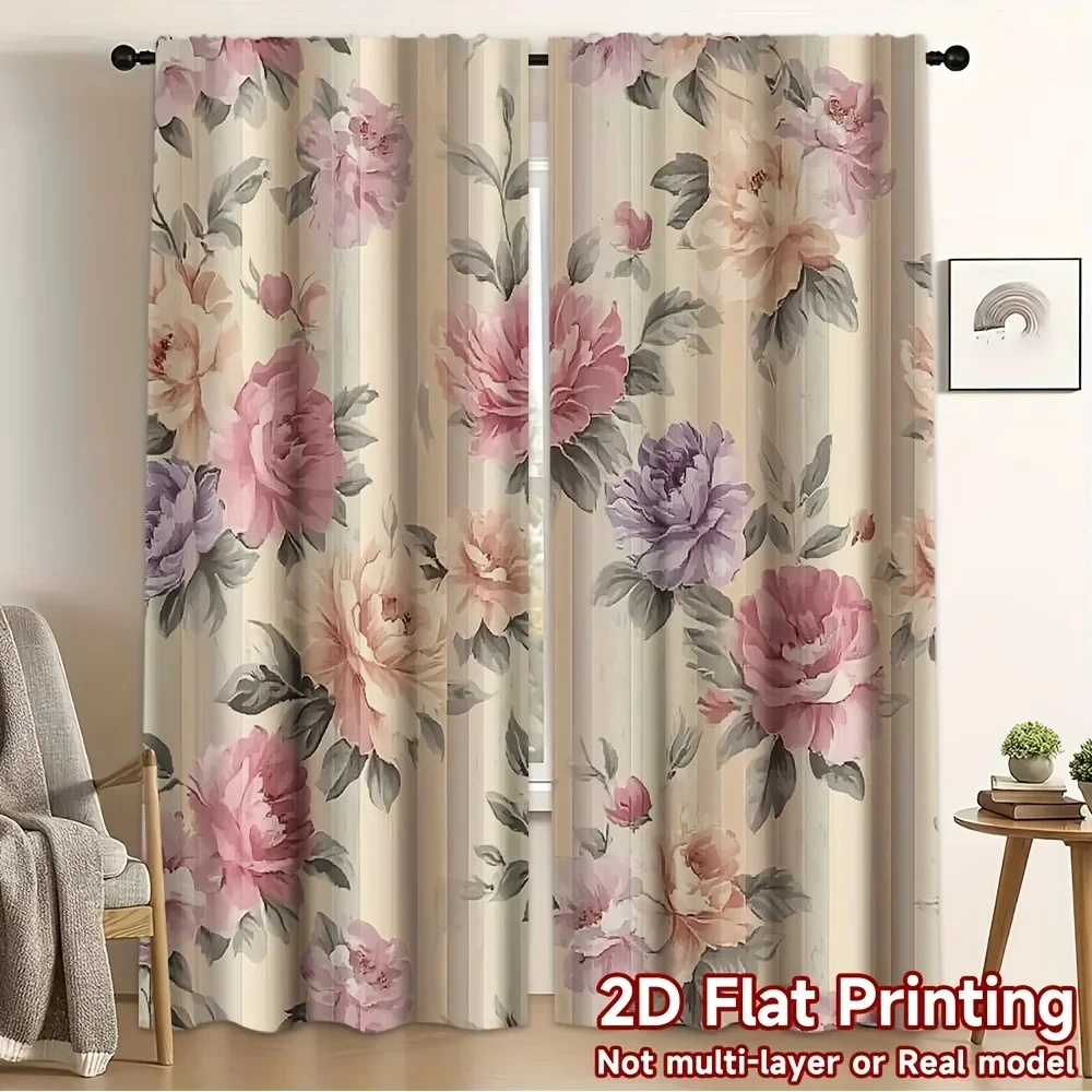 

Farmhouse Summer Flower Pattern Print Drapes Room Darkening Window Curtains for Home Decor,Rod Pocket Blackout Curtains Bedroom