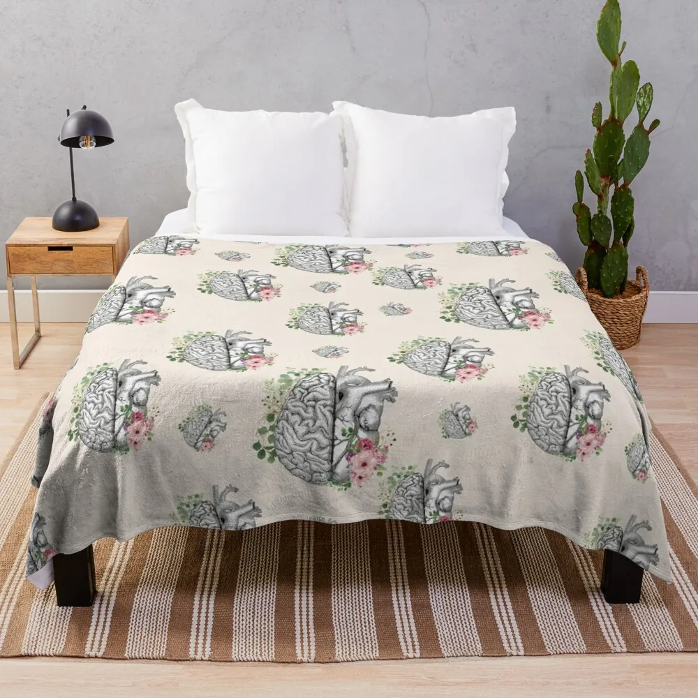 

Right balance between brain and heart, pink roses and leaves, watercolor Throw Blanket Luxury Designer bed plaid Blankets