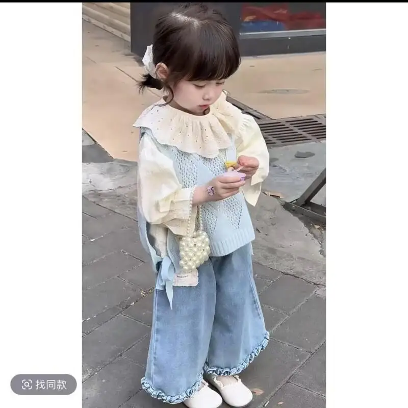 Kawaii Sweater Vest New Fresh Cute Korean Style for Girls Baby Children Early Spring Wear Trendy Fashion 2024 Kids Clothing