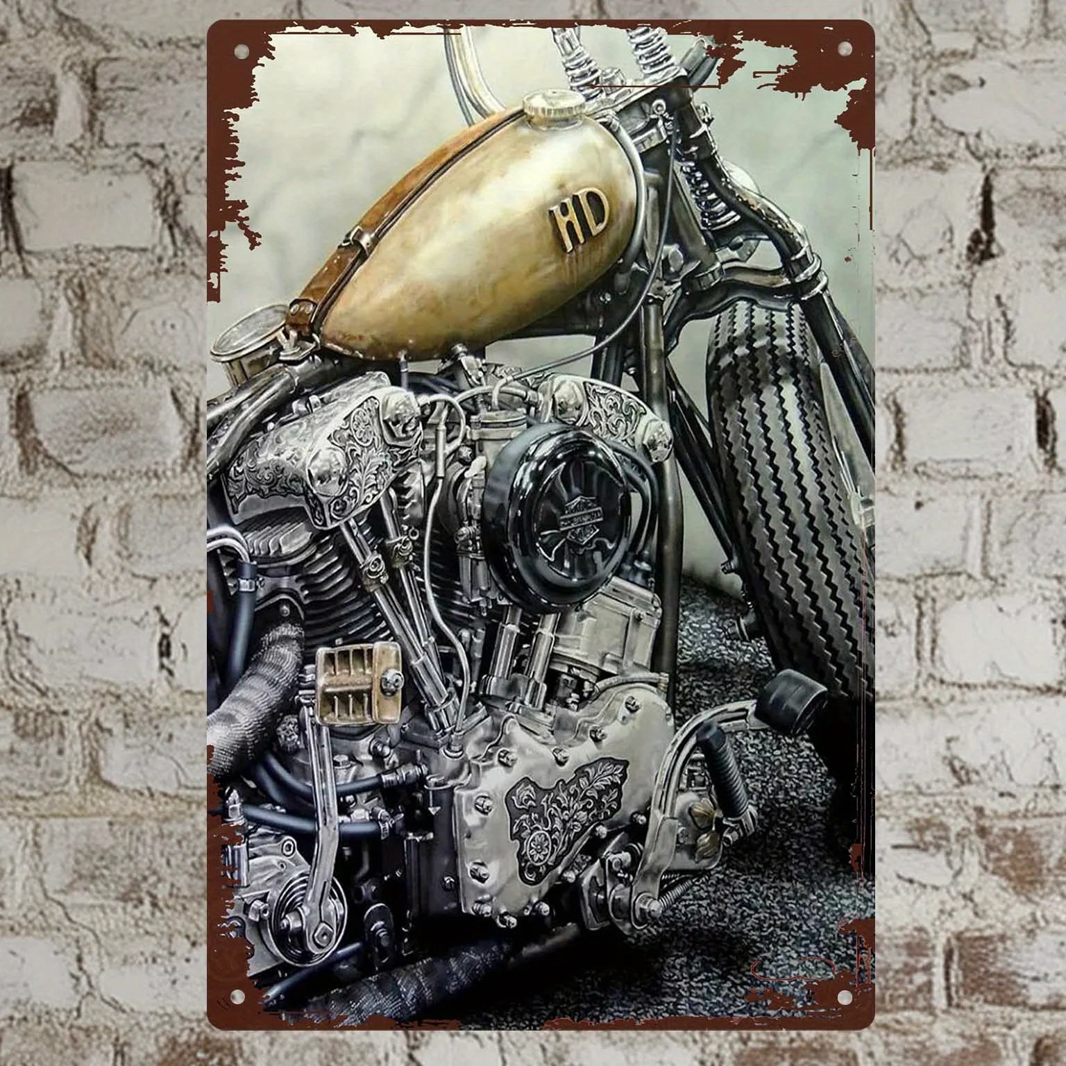 Motorcycle Engine Metal Wall Art Plaque -  Mechanical Design with Detailed Gears and Pistons, Rustic Decor for Bars, Clubs, Cafe