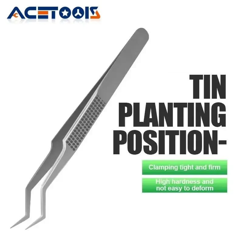 1PC Precision Tweezers Curved Tips Chip Tin Placement Positioning for Mobile Phone Circuit Board PCB Electronics Repair Tool