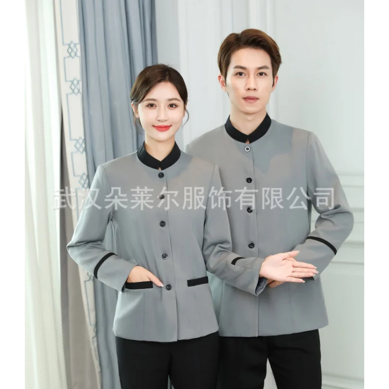 บริการทําความสะอาดแขนยาวฤดูใบไม้ร่วงฤดูหนาวโรงแรมห้องพักทําความสะอาดชุดทํางาน Top Property Auntie Workwear Uniform