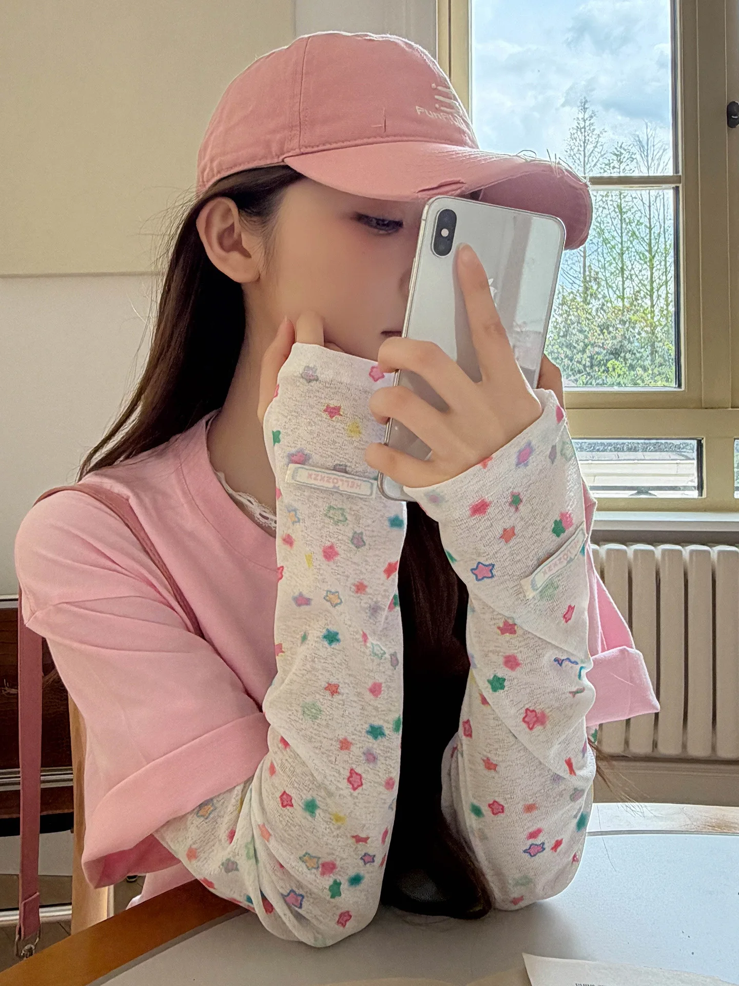 Niedliche bunte Stern-Armstulpen für Damen, atmungsaktiv, UV-Schutz, gepunktet, für Sommer, Fahren, Radfahren, Freizeitkleidung, Kawaii-Ärmel – Detail 4