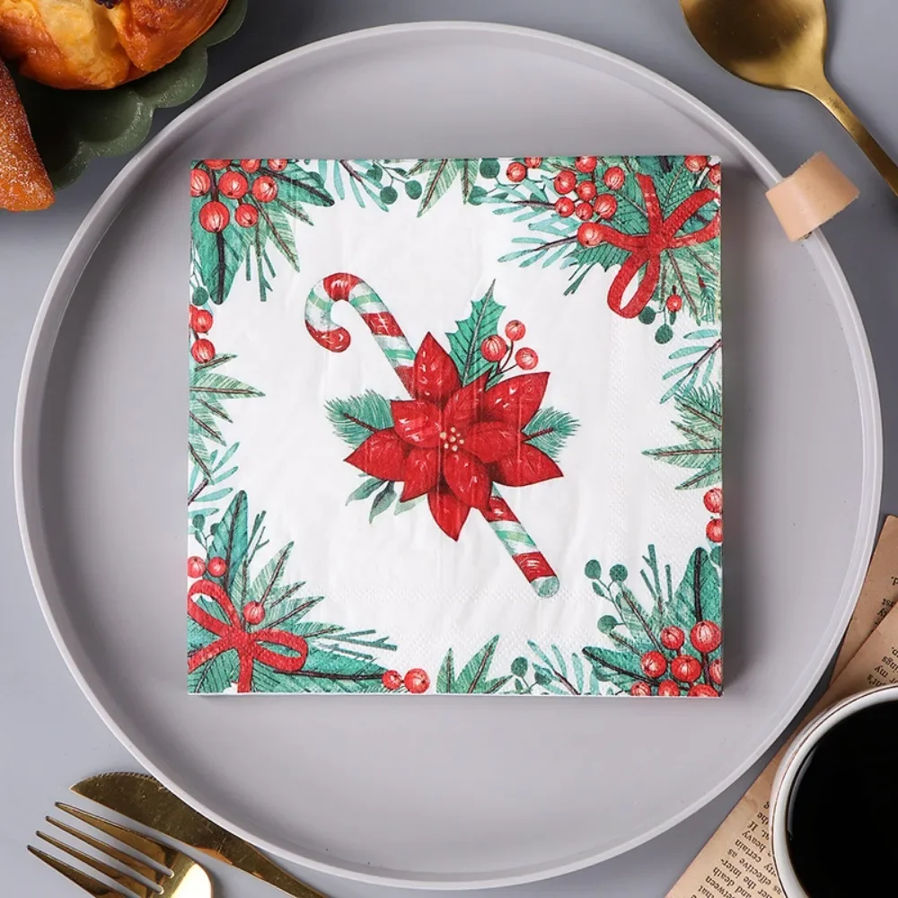 20Pcs/pack Vintage Christmas Series Printed Paper Disposable Tableware Napkin Tissues DIY Xmas Party Decoration