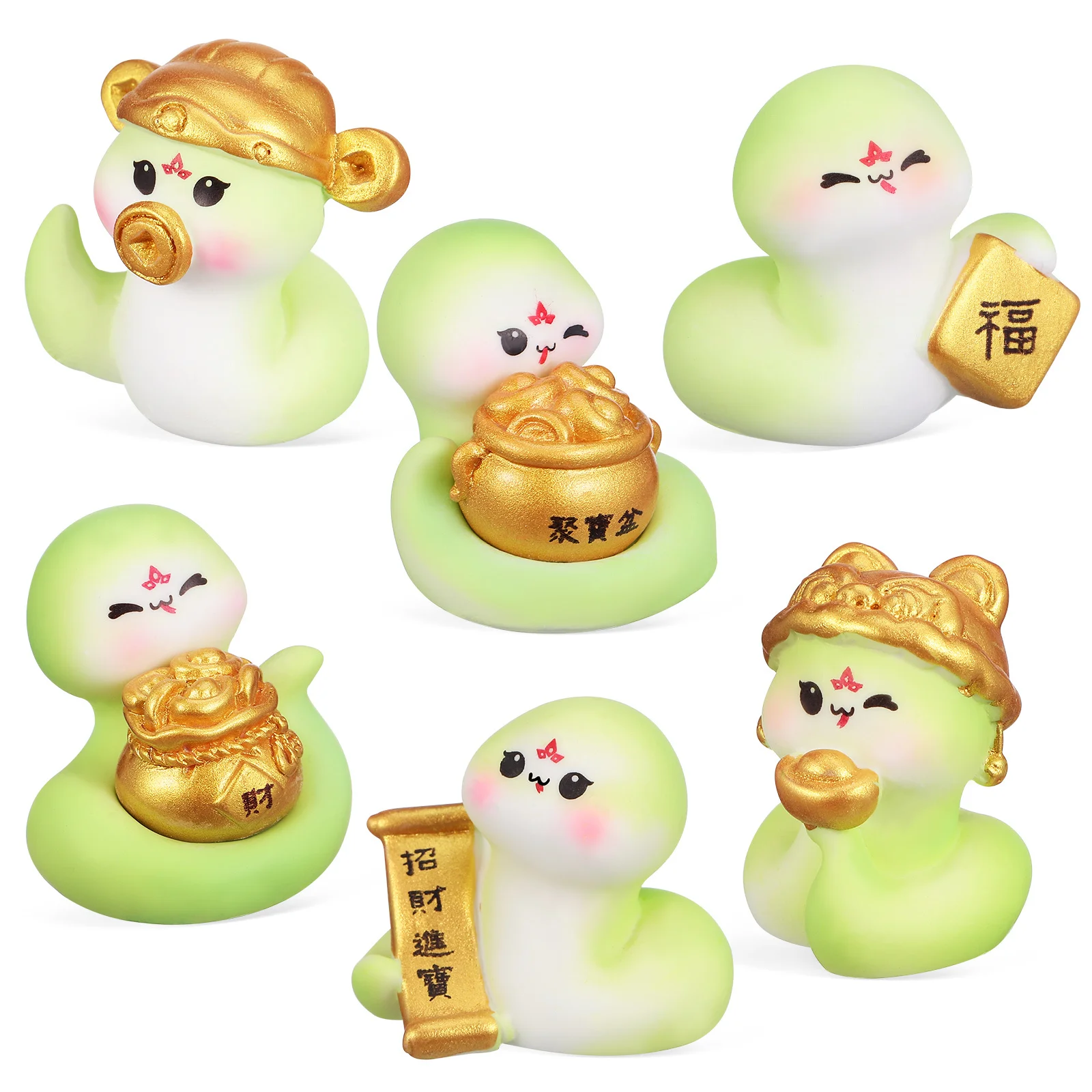 6Pcs Mini Snake Decor Resin Cute Cartoon Tabletop Home Shelf Car Dashboard Chinese New Year Animal Desktop Fortune Decorations