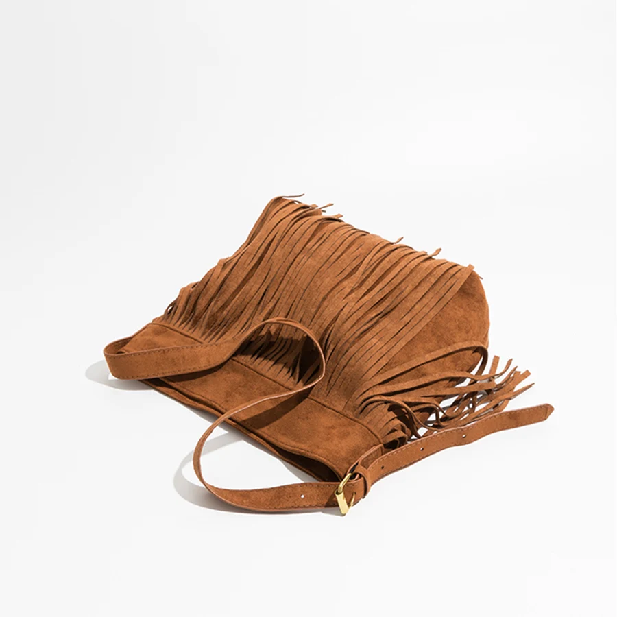 Summer Bohemian fringe Bag for Girls new suede Vintage Spice shoulder crossbody bag soild color Travel purse and handbags bolsas