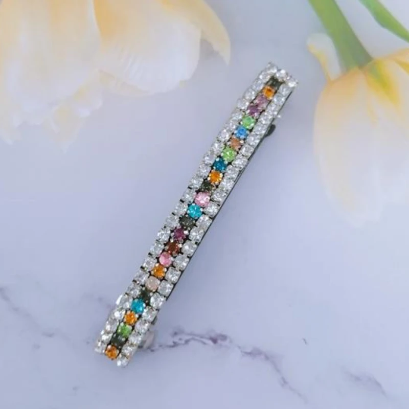 

Заколка для волос в европейском и американском стиле с блестящими стразами, нежная простая металлическая пружинная заколка, элегантный женский повседневный универсальный головной убор