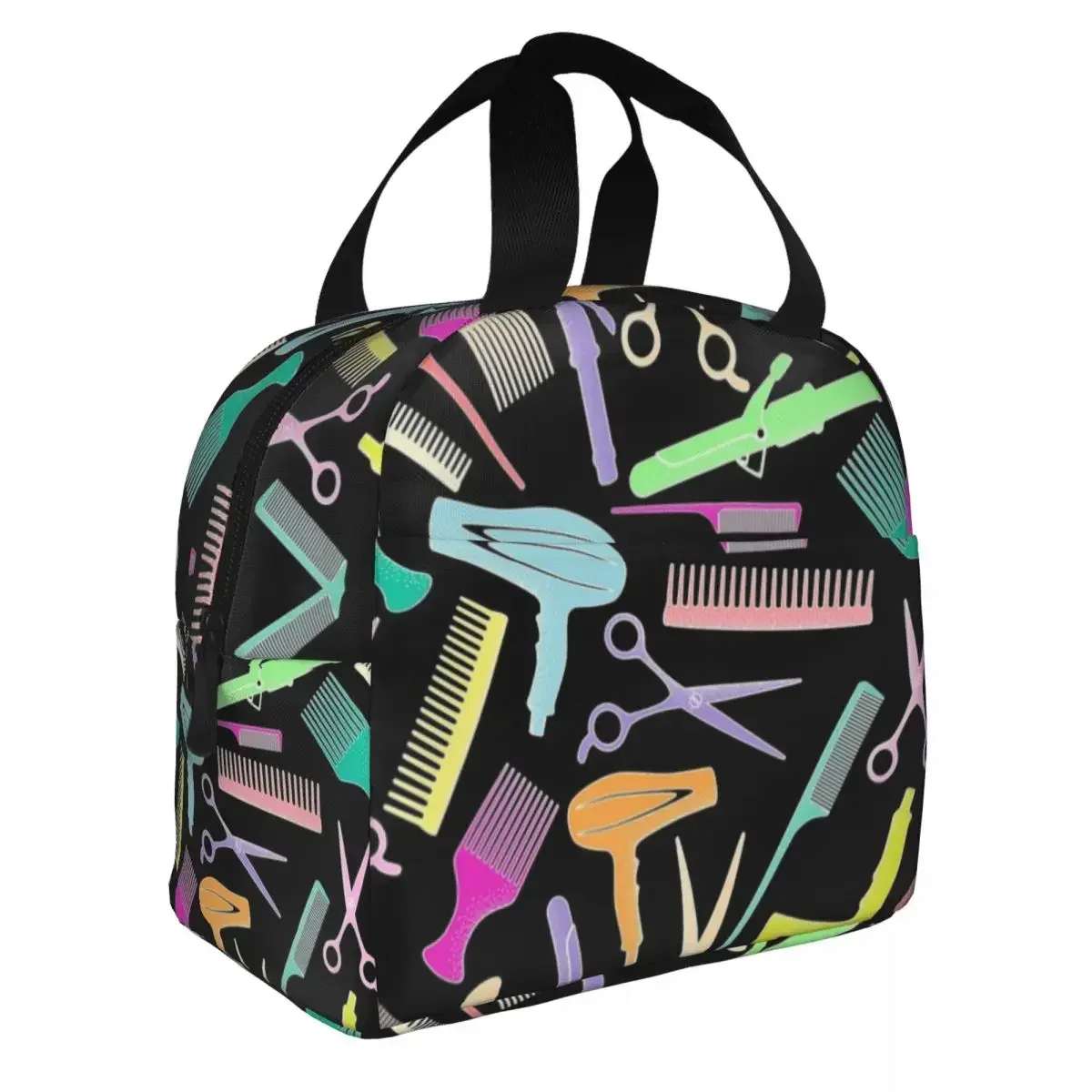Salon Hair Dressing Tool Pattern Lunch Box For Women Hairdresser Barber Gift Cooler Thermal Food Insulated Lunch Bag