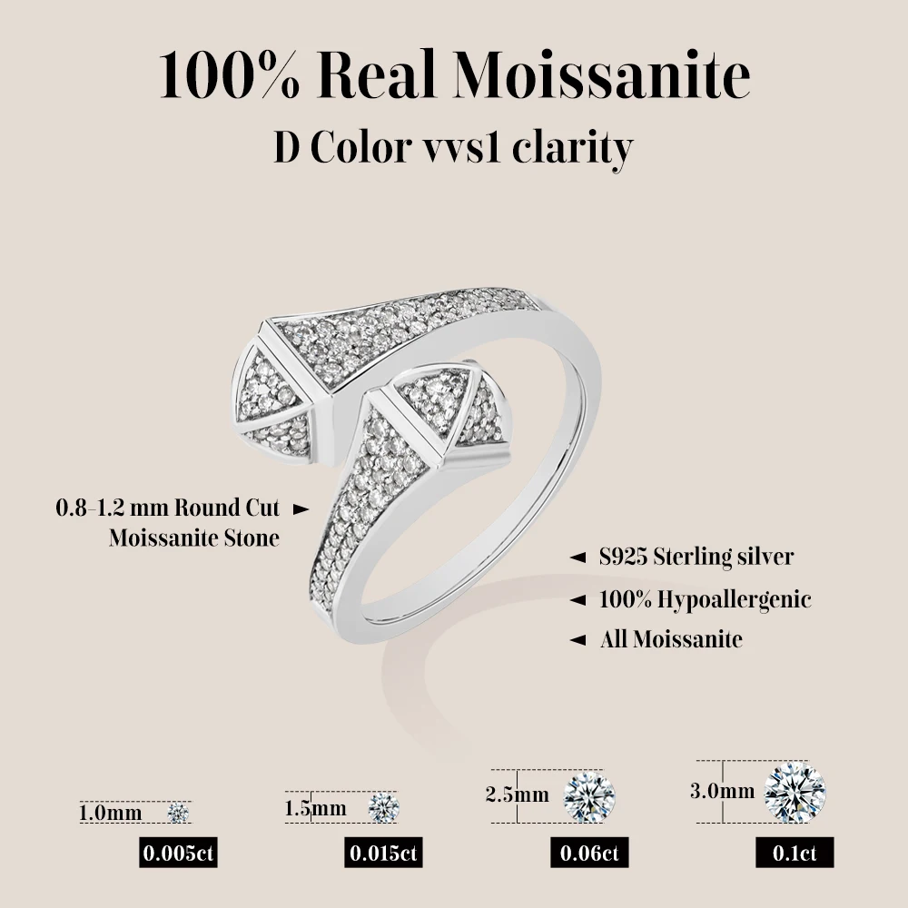 ATTAGEMS Double Snake S925 Silver Moissanite Rings Women Men Lab Diamond Adjustable Ring 18KGold Plated Luxury Jewelry for Party