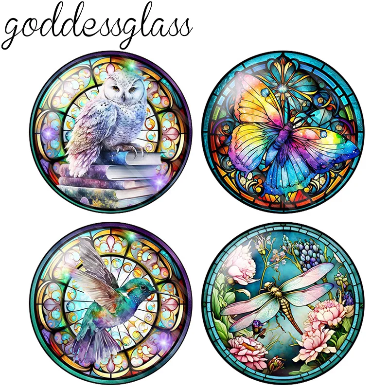 New Butterfly dragonfly hummingbird Owl Bee 10pcs 12mm/18mm/20mm/25mm Round Photo glass cabochon demo flat back Making findings