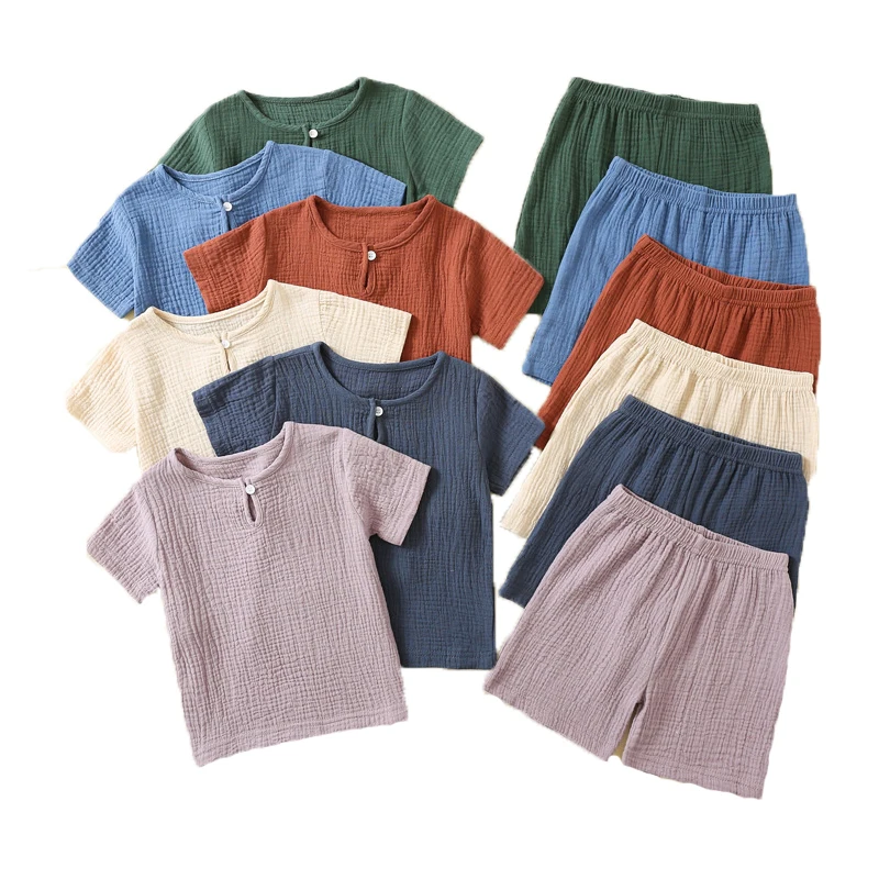 

Baby Clothing Summer Boys Girls 2Pcs/sets Homewear Solid Color Short Sleeves Tops and Shorts 1-4 Years Casual Set Baby Outfits