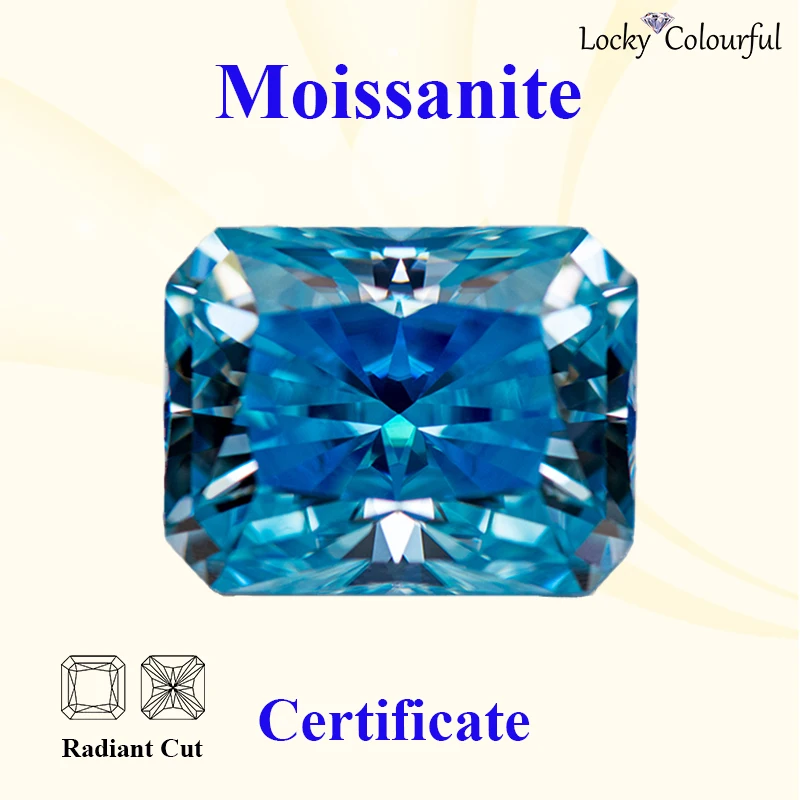 

Moissanite Radiant Cut VVS1 Aquamarine Color with GRA Certificate for DIY Charms Beads Jewelry Making Bracelet Rings Materials