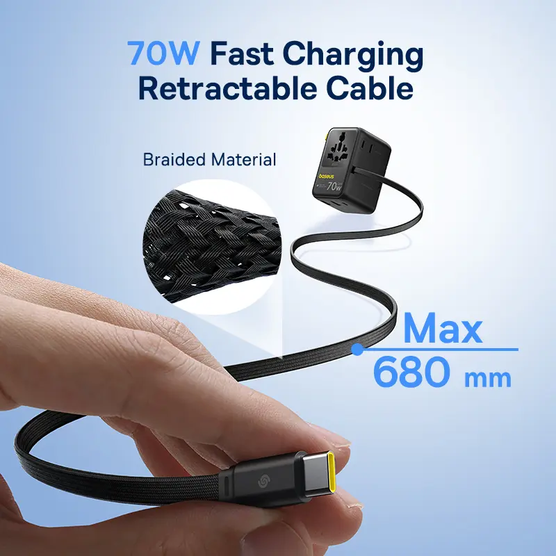 Baseus Gan Charger Universal Travel Adapter Built In 70w Retractable thumbnail 4