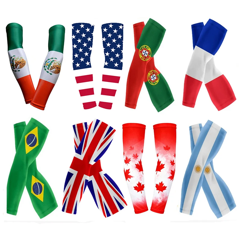 1 Pair National Flag Arm Sleeves for Football Fans Breathable Sun Protection UV Protective Outdoor Cycling Sports Sleeves Unisex