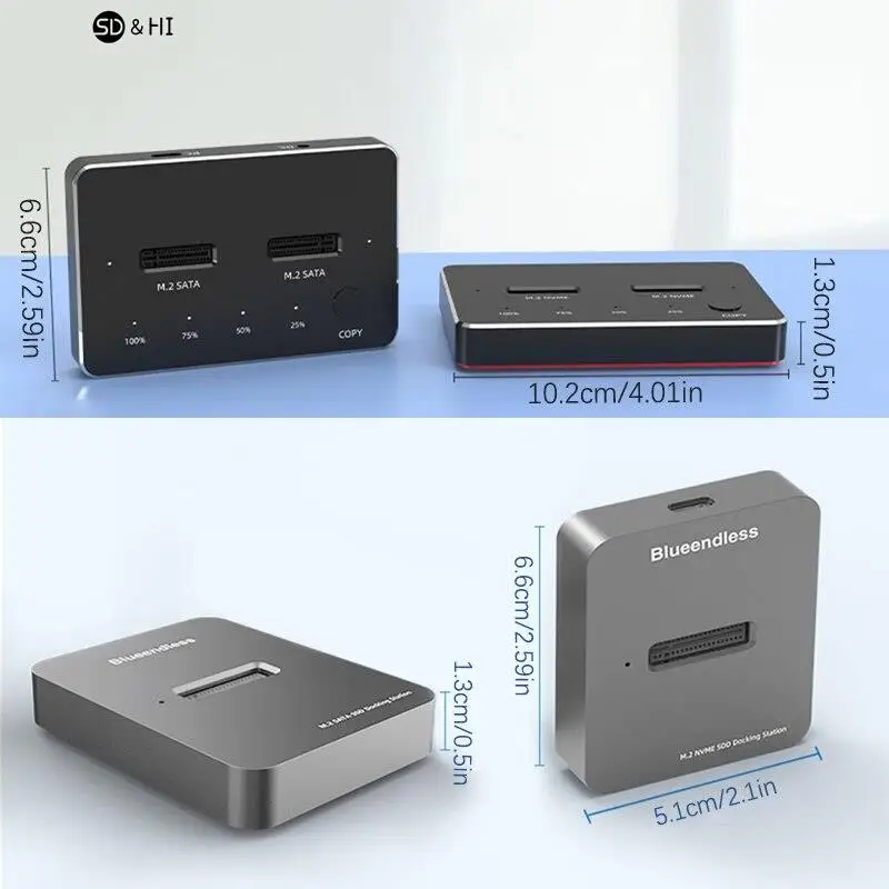 Imagem -02 - Caixa Externa Dual Bay Ssd Hard Disk Estação de Docking Calor Eficiente Função Clone Data Store Sata Ngff Nvme M.2