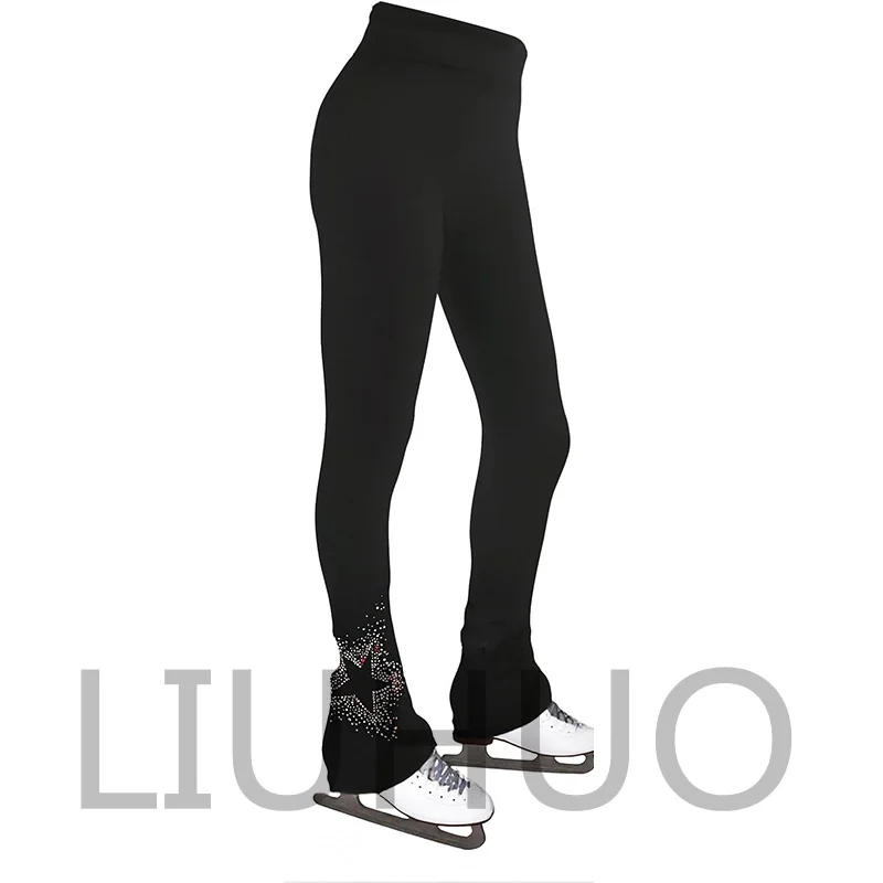 LIUHUO フィギュアスケート パンツ 女の子と女性用 フリース五角形付き トレーニングウェアに最適
