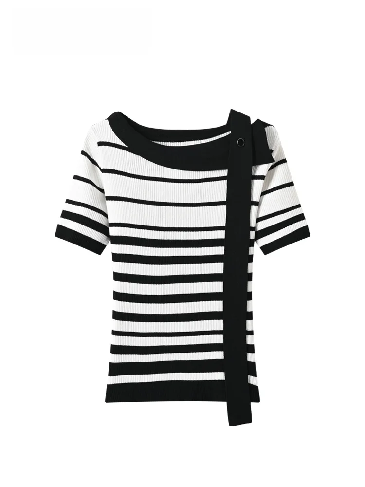 

Cara CLUB Unique Striped Short Sleeve T-Shirt Women's plus Size Casual Style Spring Fashion Small Top for plus Size Sister