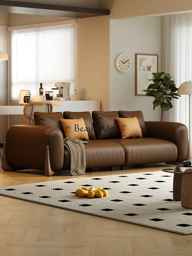 

yj5Modern Minimalist New Style Living Room Small Apartment Napa Leather Sofa Silent Style Italian Minimalist