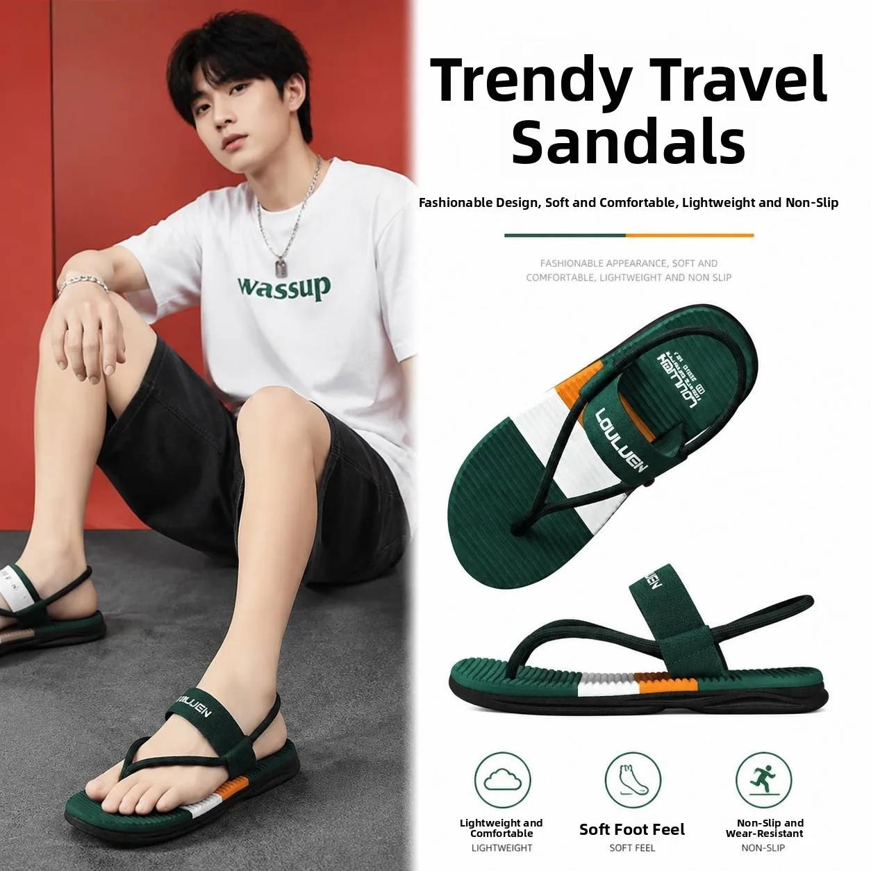 

Men's Summer Anti-Slip Wear-Resistant Beach Sandals Board Shorts Slippers Bathrooms Slippers Casual Flat Heel EVA Upgraded PVC