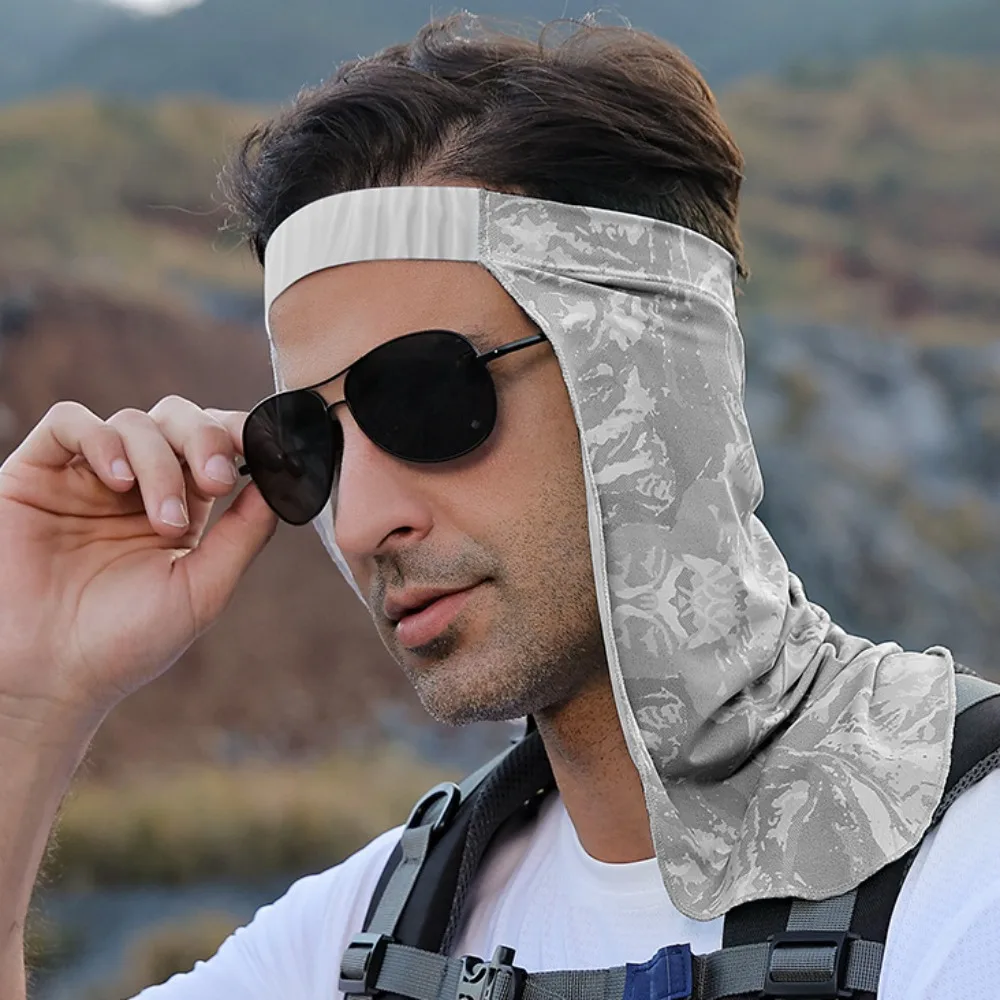عصابة رأس مرنة للياقة البدنية، حافة مطولة، قناع وجه للحماية من الشمس، عصابة رأس للرقبة من الحرير الجليدي المسامي