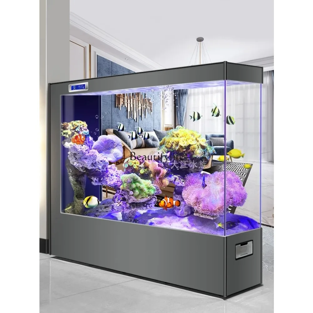 

2023 New Super White Glass Lazy Change Water Living Room Large Floor Self-Circulation Ecological Aquarium Fish Tank