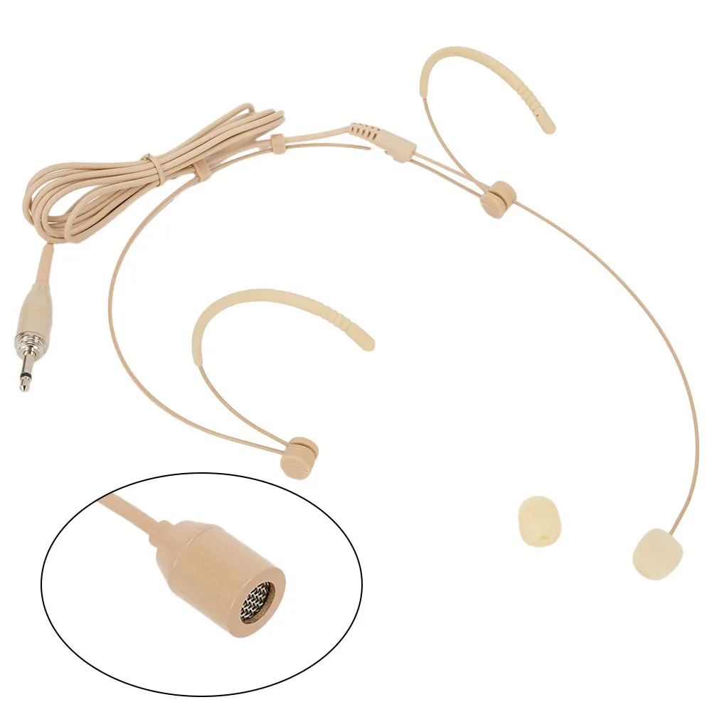 Beige Double Earhook Headset Mic, Lightweight and Comfortable, Clear Sound Revert, Perfect for Singers and Presenters