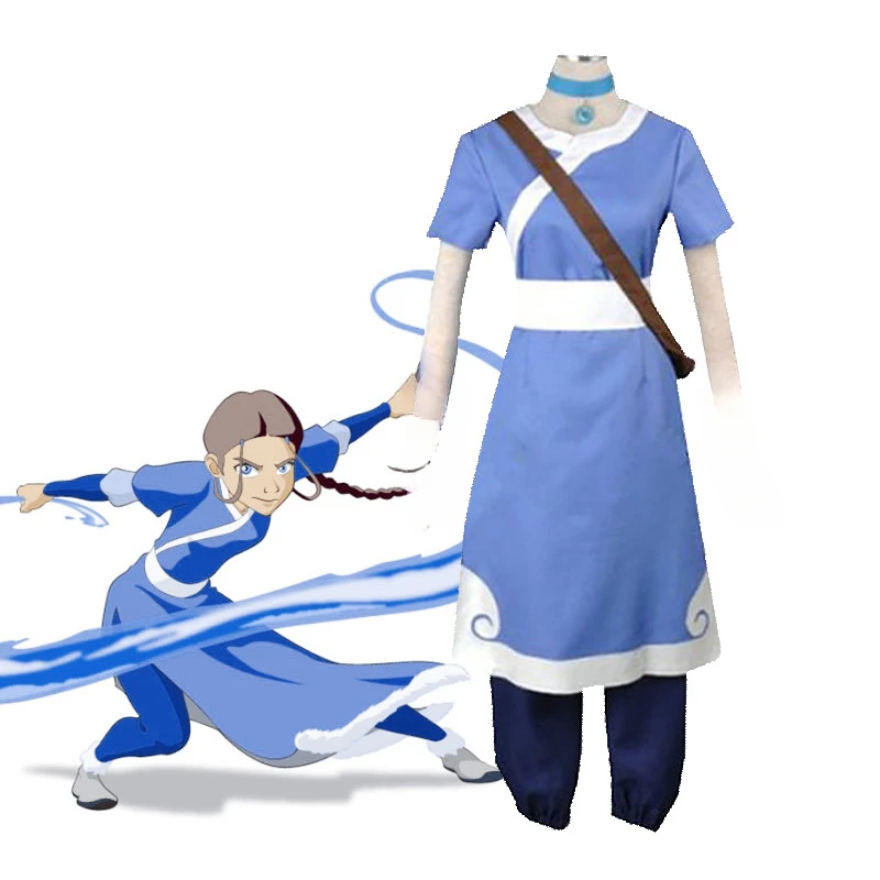 Anime Katara Cosplay vestido largo azul disfraces Avatar el último maestro del aire disfraces Cosplay Halloween traje femenino conjunto ropa