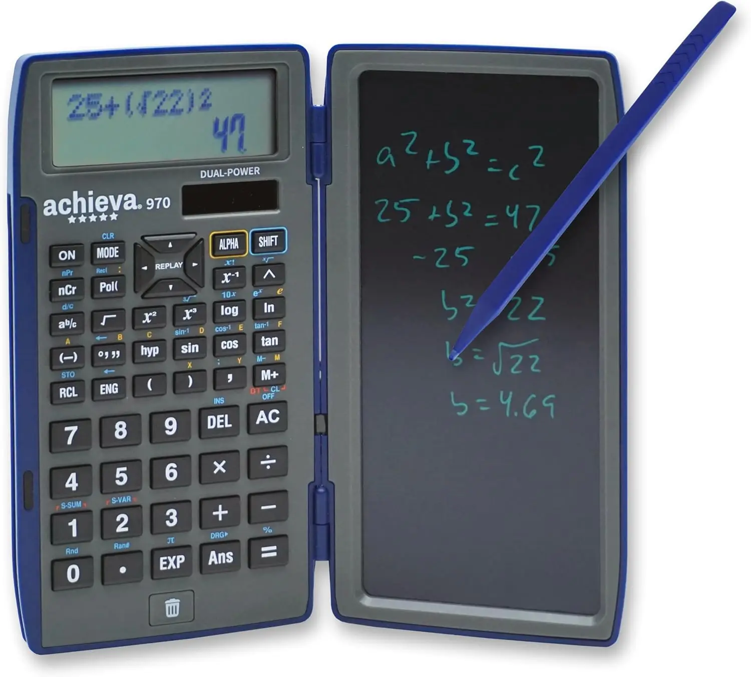 Scientific Calculator with LCD Writing Tablet, 240 Functions, 2-Line Display, Solar & Battery, for Middle & High School