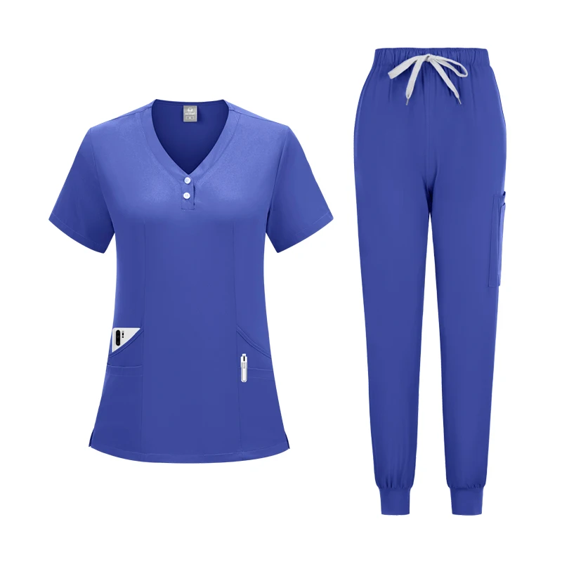 Uniformes cliniques en tissu premium anti-déformables, uniformes d'infirmière lavables, ensembles de screxcentres médicaux, chemisier générateur, poches, pantalons droits