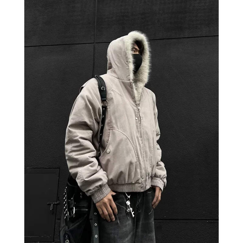 Men's suede hooded cotton jacket, fashionable trend, plus size short jacket, warm autumn and winter men's clothing