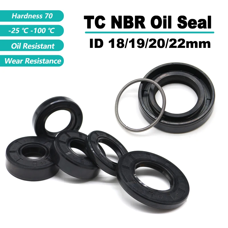 TC NBR Oil Seals ID 18/19/20/22mm OD 24 ~ 52mm THK 5 ~ 12mm Nitrile Rubber Double Lip Skeleton Seal Oil Resistant Rotating Shaft