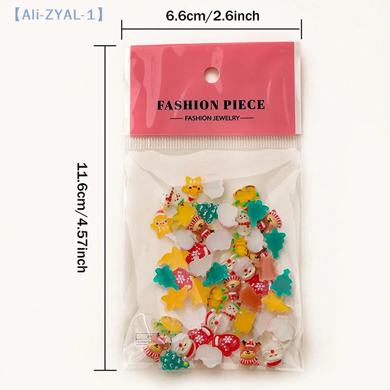 【ZYAL-1】50 Stuks Leuke Cartoon Hars Kerst Serie Nail Charms Kerstman Sneeuwpop Rendier Nail Art Decoratie Voor Manicure DIY