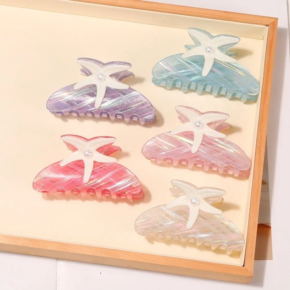 

Fashion Large Starfish Hair Grab Shark Clip Headwear Pearl Hair Claw Bun Clip Colorful Acrylic Shark Clip Travel