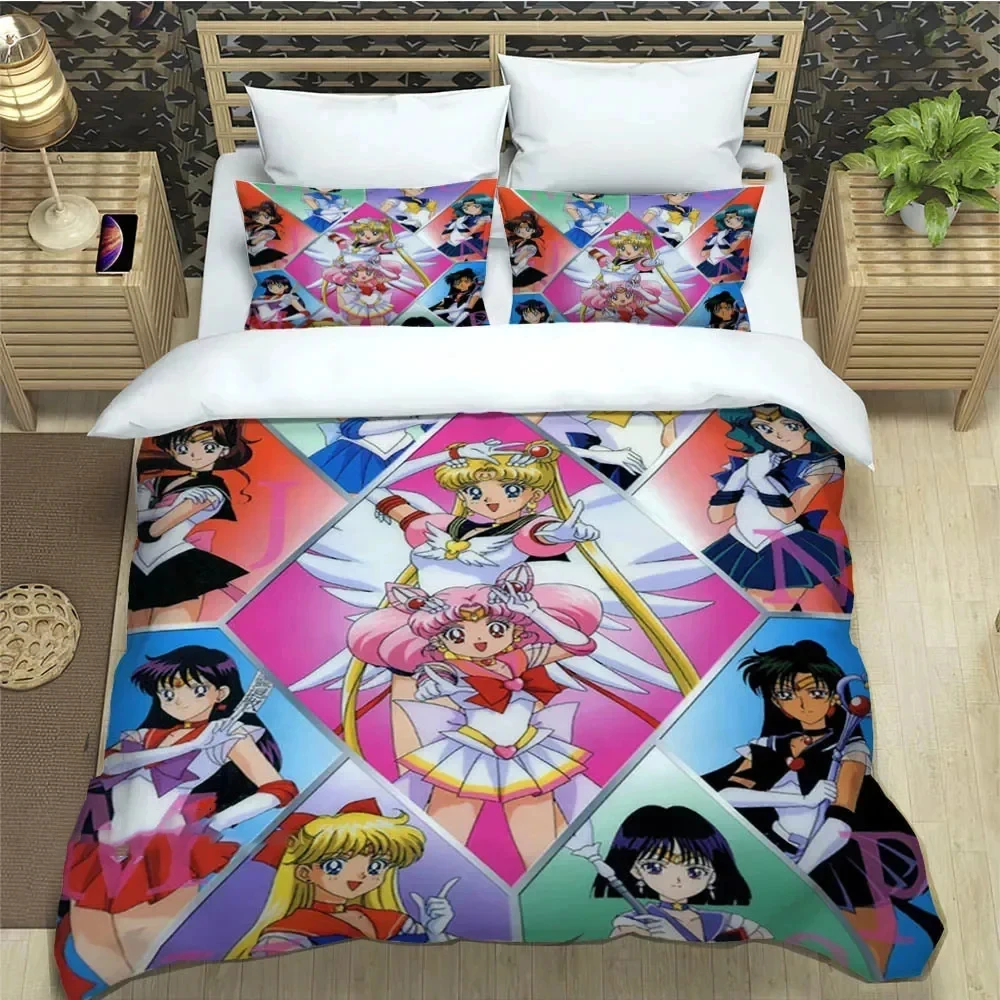 Anime S-Sailor Moon Bedding Set,Duvet Cover Comforter Bed Set Quilt Cover Pillowcase,King Queen Twin Size Boys Girls Adults