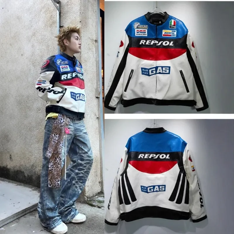 Motorcycle cycling suit men's four-season leather jacket racing suit off-road motorcycle leather jacket