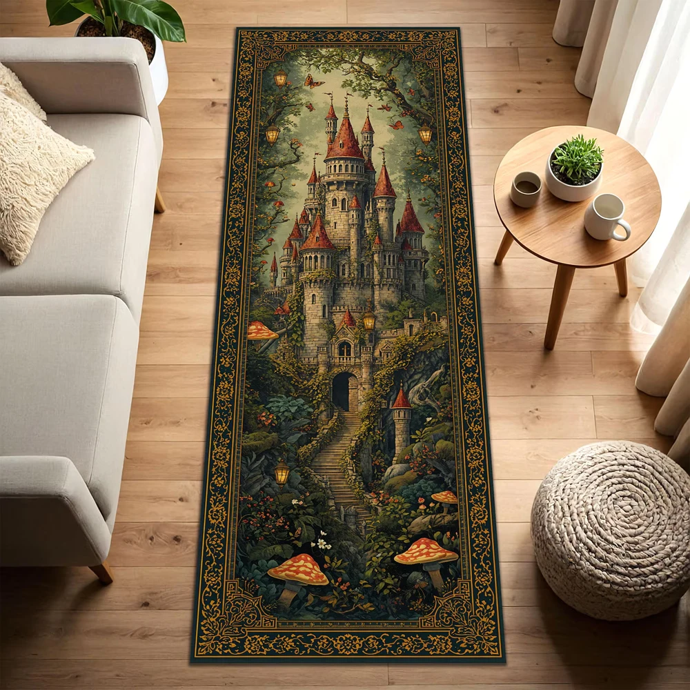 Tapis antidérapant Enchanted Castle & Dragon Runner, tapis de couloir lavable de style fantastique pour couloir, cuisine, chambre à coucher, salon