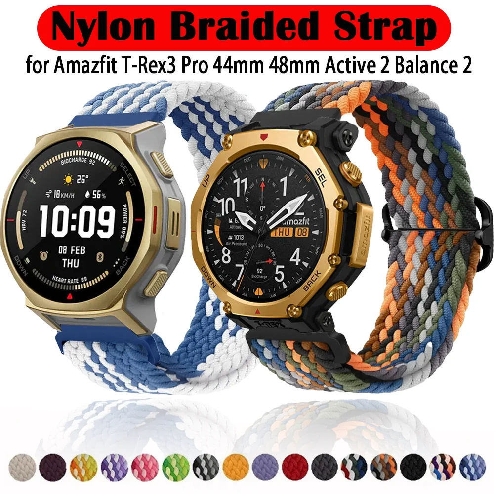 20/22 mm geflochtenes Nylonarmband für Amazfit T-Rex3 Pro 44 mm 48 mm Active 2 Square Balance 2 Helio Armband Amazfit Bip 6 5 GTS 4 Mini