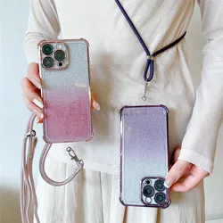 Shockproof Glitter Plating Phone Case For Honor 200 Pro 50SE 50 60 70 80 90 100 Pro Lanyard Crossbody Necklace Silicone Cover
