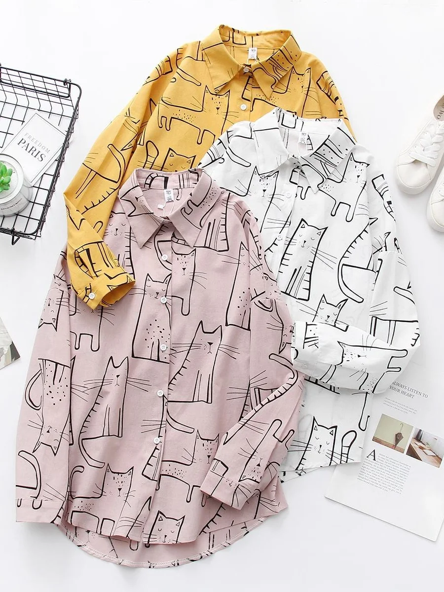 

Women's Printed Long Sve irt Lapel Design Casual Sle Polyester Fabric Pure Color Pattern Slim Fit Faion for Young Women