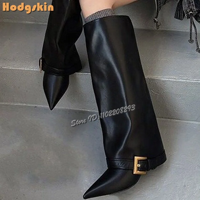 

Pointed Belt Buckle Trouser Boots Sexy Leopard Stiletto High Heel Knee-high Boots 2025 Autumn Fashion Fashion Shoes Street Style